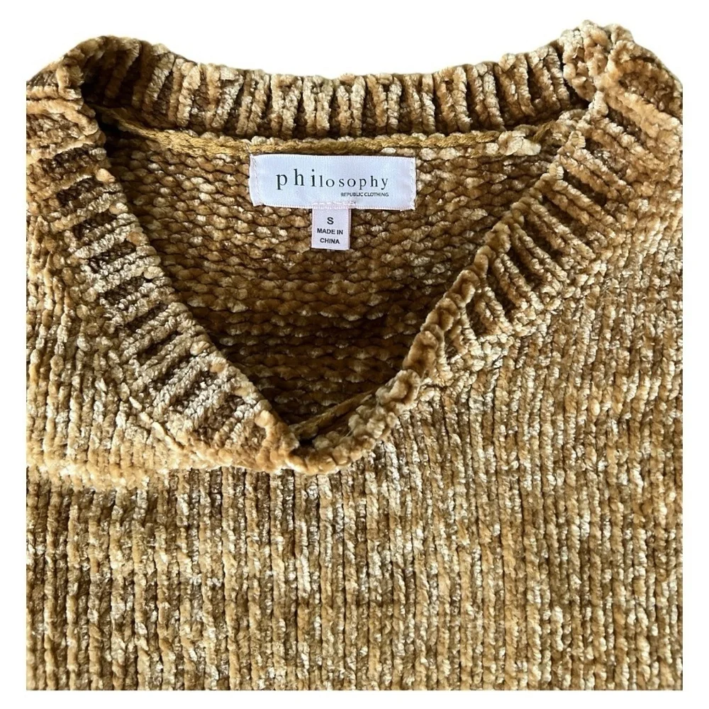 Philosophy mustard yellow chunky chenille sweater size Small - Picture 2 of 4